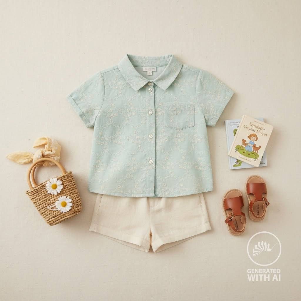 Bumbac brodat Flower Mint