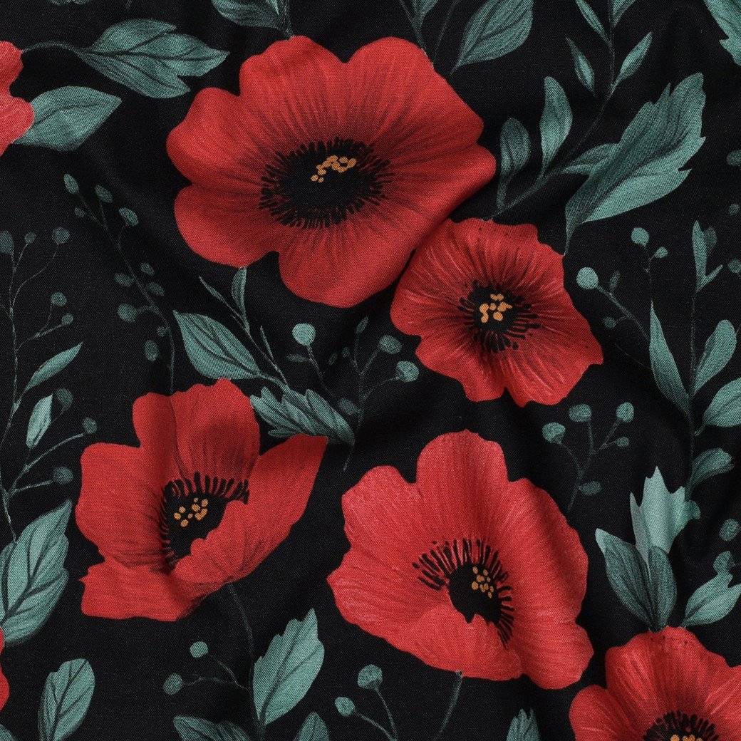 Poplin Flowers Black