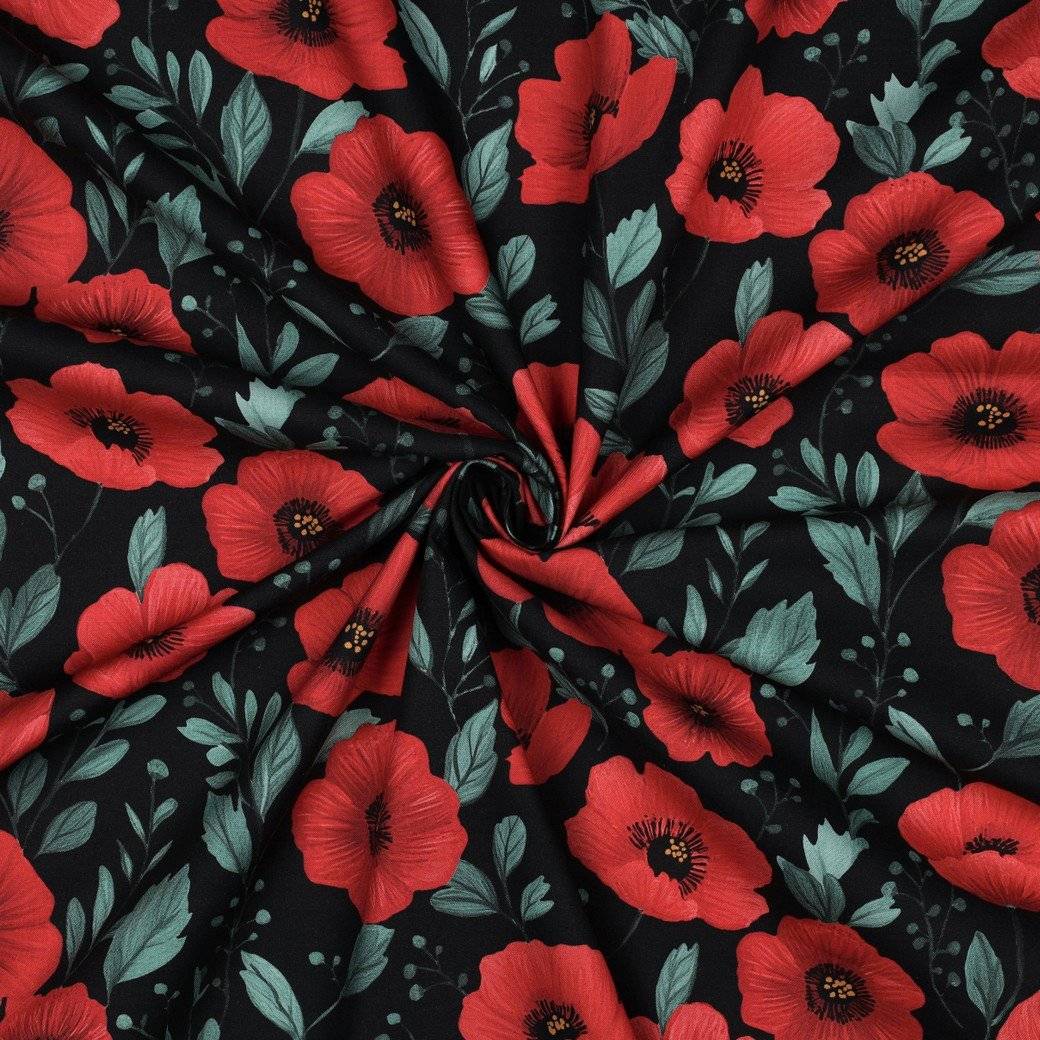Poplin Flowers Black