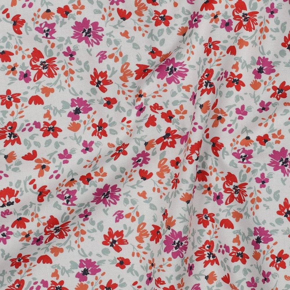 Poplin GOTS Flowers Red