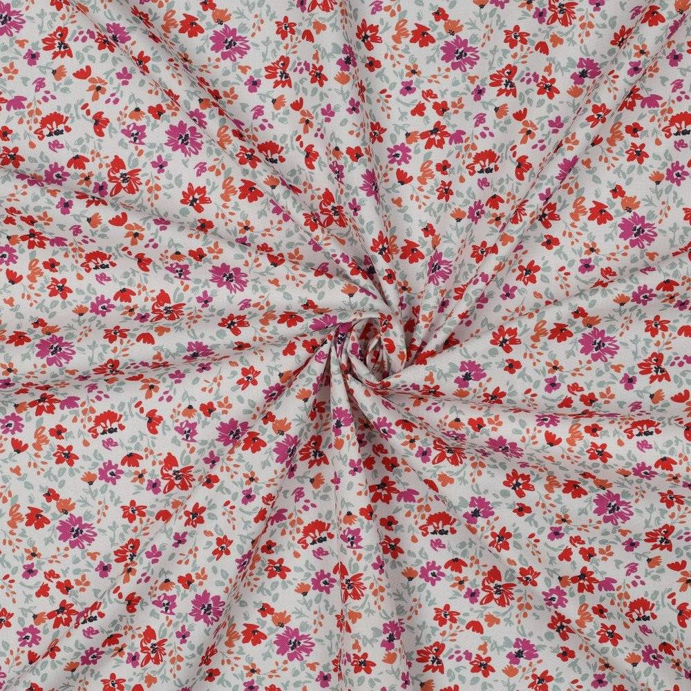 Poplin GOTS Flowers Red